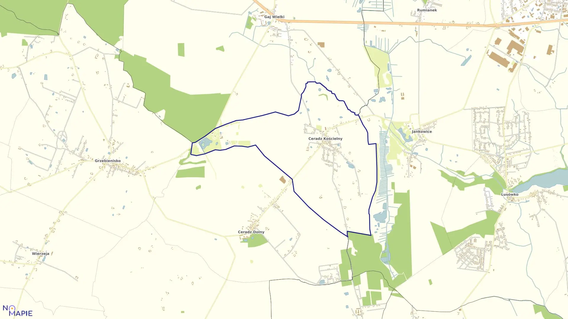 Mapa obrębu CERADZ KOŚCIELNY w gminie Tarnowo Podgórne