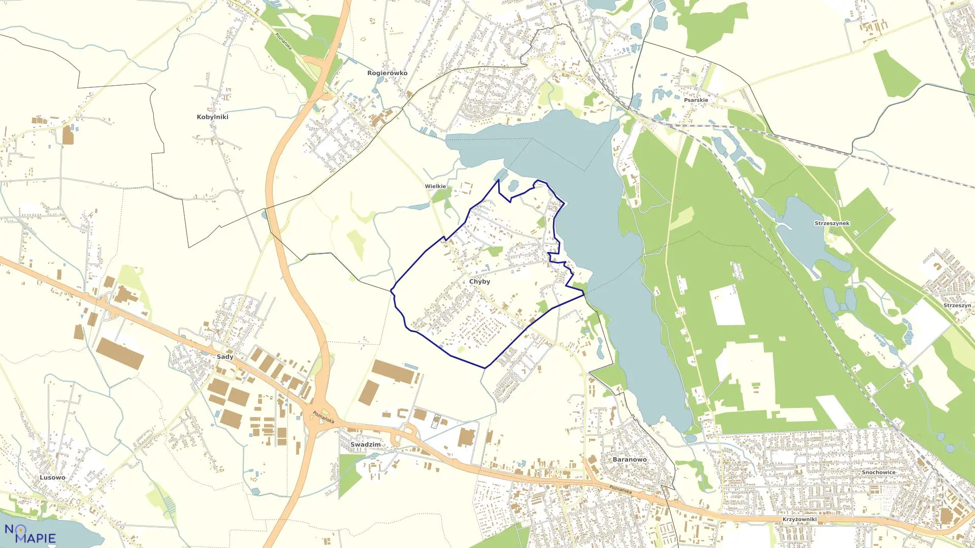 Mapa obrębu CHYBY w gminie Tarnowo Podgórne